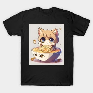 Cute Chibi Anime Manga Cat Ramen Lover - Love Cats T-Shirt